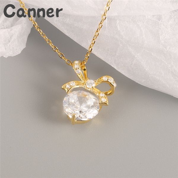 

canner 925 sterling silver bowknot necklaces & pendant for women fashion zircon pendant necklaces collar mujer jewelry gifts a40