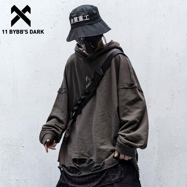

11 bybb's dark vintage hole письмо printed толстовка мужчины 2020 streetwear hip hop сыпучие фуфайки techwear мода hoodie pulover, Black