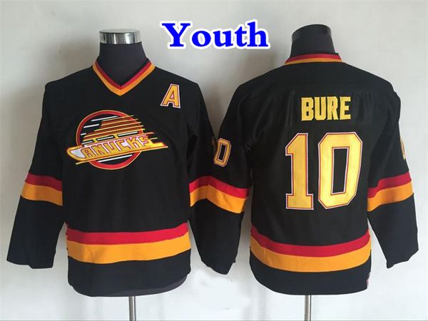 

youth vancouver canucks hockey jersey 10 pavel bure shirt vintage ccm home black kids pavel bure stitched jerseys a patch, Black;red