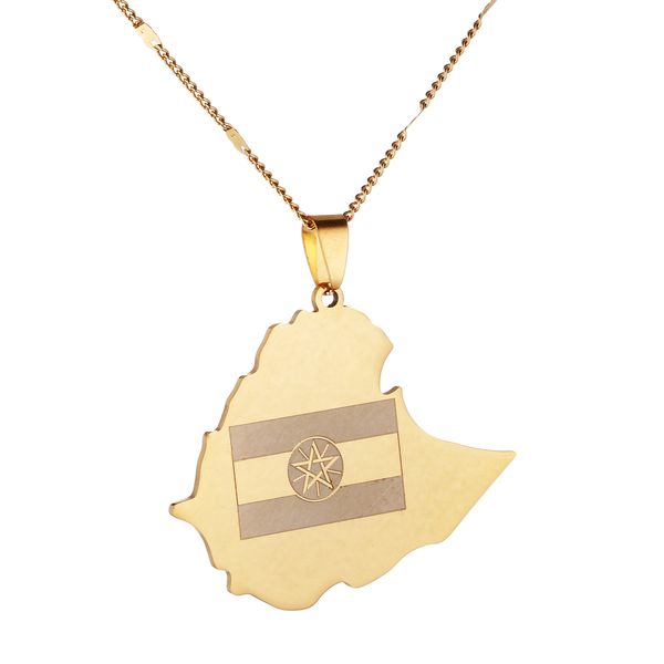 

stainless steel trendy map of ethiopian pendant necklace africa women jewelry gold color ethiopian map chain jewelry, Silver