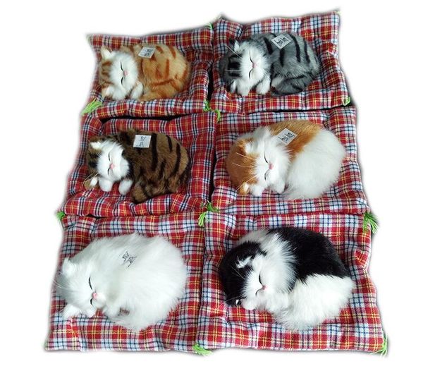 

lovely simulation animal doll plush sleeping cats toy with sound kids toy birthday gift doll decorations stuffed toys