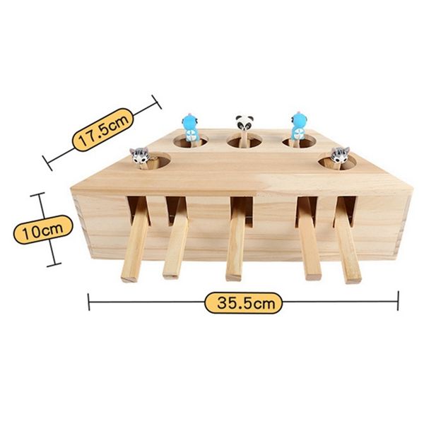

cat hunt toy, pet indoor solid wooden interactive cats toys,5-holed mouse seat scratch other cat supplies