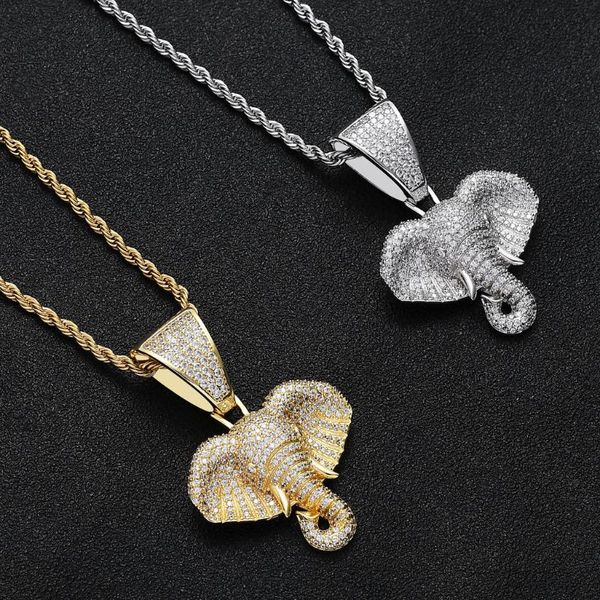 

luxury antique elephant necklace women's crystal necklace gold silver pendant hip hop punk motorcycle party
