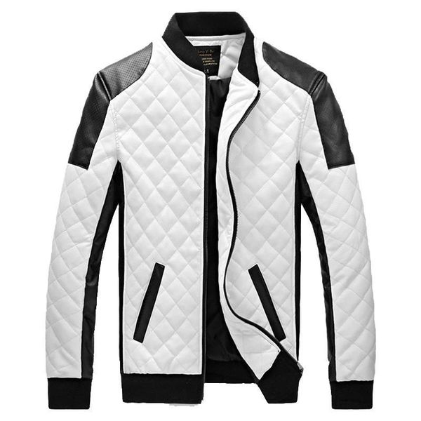 

mens jackets winter and autumn pu leather coats male black and white fashion slim plaid jacket, Black;brown