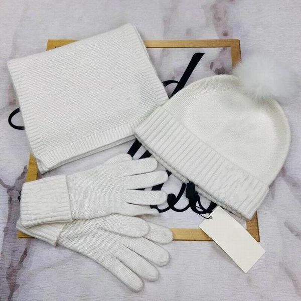 

2020 new arrival cotton knitting white hats with hair ball women winter comfortable warm hats, scarves & gloves sets with box, Blue;gray