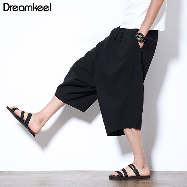 

2019 men pants men's wide crotch harem pants loose large cropped trousers wide-legged bloomers chinese style flaxen baggy y, Black