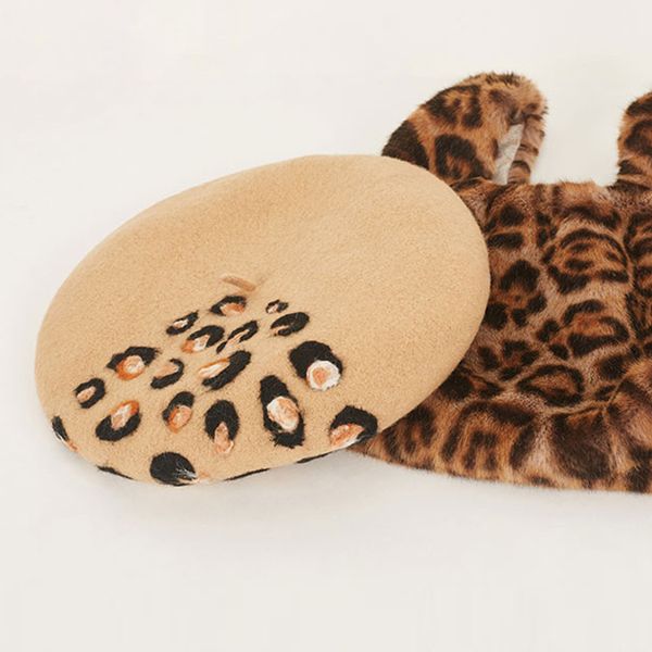 

vintage berets leopard print winter hats women gift warm wool caps valentine's day gift french headdress ladies painter felf hat, Blue;gray