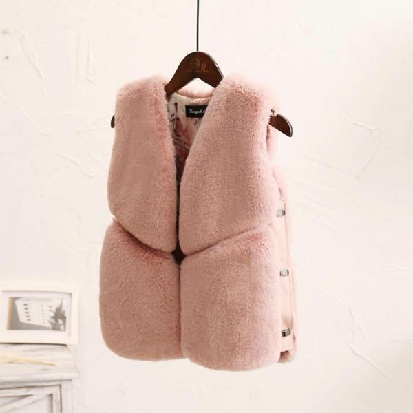 

2019 winter new children's fur vest jacket coat for baby girls thicken warm leather spliced outerwear modis kids jackets y1844, Blue