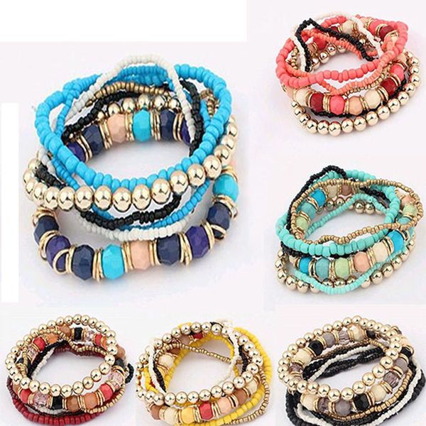 

2019 bohemian summer jewelry mutilayer beads bracelets & bangles for women elastic strand pulseras mujer femme bijouterie, Golden;silver