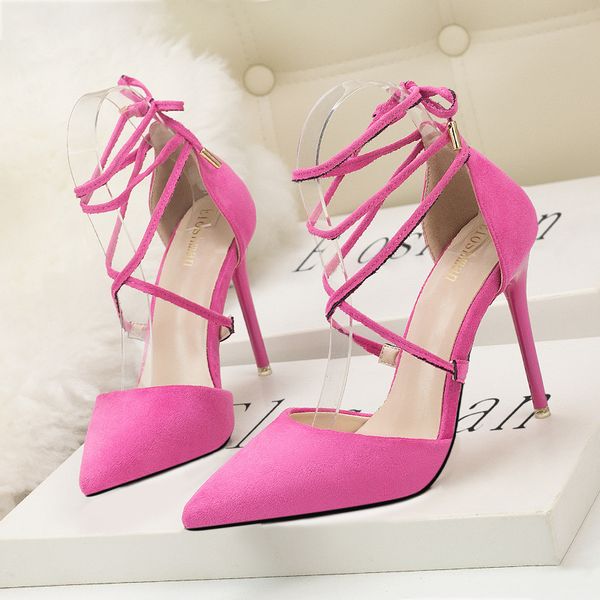 

2020 women pumps cashmere pointed cross-strap bow tie high heels night club thin with shoes heels women, Black