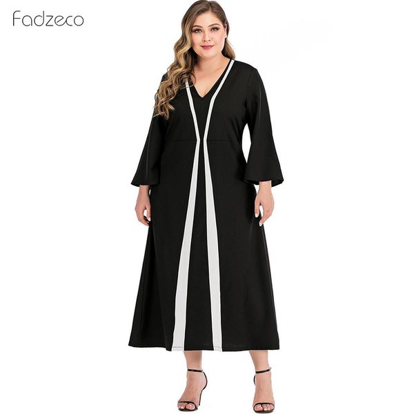 

fadzeco women dress plus size 2019 autumn dress women casual long sleeve party maxi loose black white stitching, Black;gray