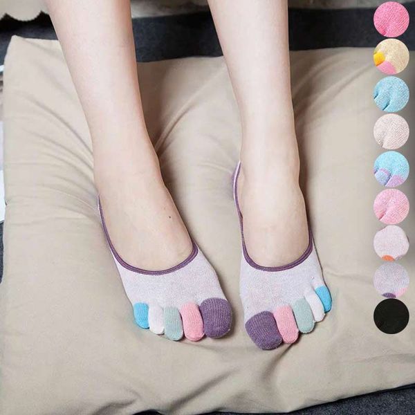 

1 pair women summer short socks cotton breathable toe socks casual five finger ankle invisible js26, Black;white