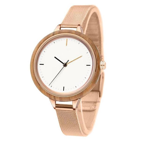 

dropshipping fashion custom interchagable metal rose gold steel band and olive wood watches manufacturer, Slivery;brown