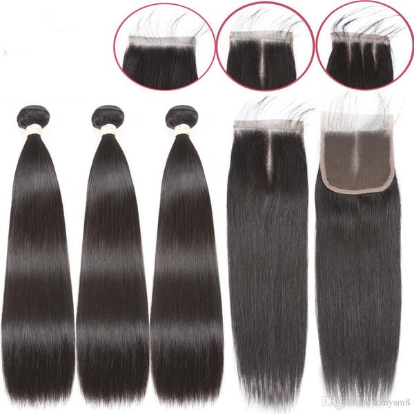 

straight bundles with closure brazilian hair weave bundles with closure human hair bundles with closure hair extension, Black