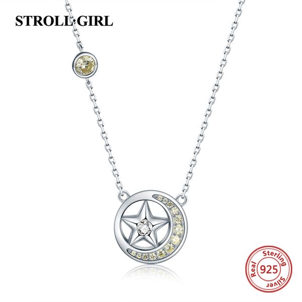 

strollgirl new 925 sterling silver yellow cz moon star round shape pendant necklace for women 2019 fashion jewelry ing