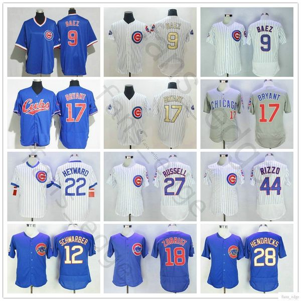 

прошитой 9 javierbaez чикаго кабс 17 krisbryant кайл шварбер 18 бен зобрист kylehendricks addisonrussell 44 anthonyrizzo трикотажных изделий, Blue;black