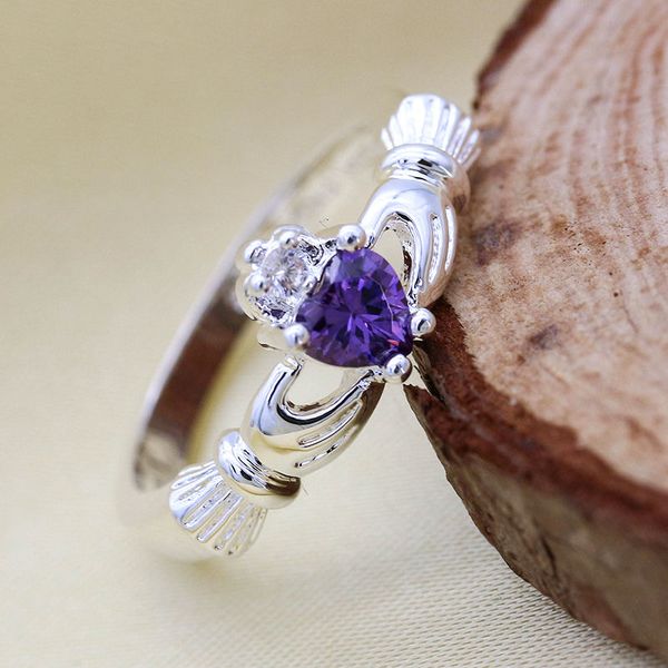 

romantic green/purple love heart wedding rings for women gift engagement jewelry zircon stone ring ladies accessories l4h669, Slivery;golden