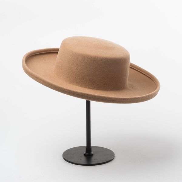 

neutral curled large felt cap cap eaves flat men's and women's felt flat hat stage show hat, Blue;gray