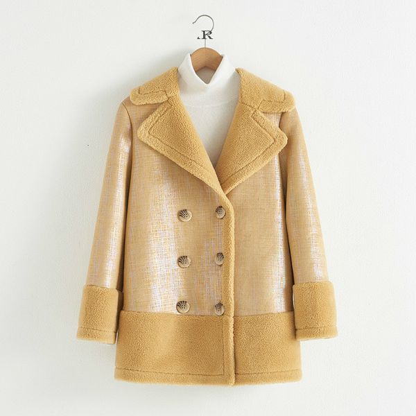 

ewq] 2019 autumn new full sleeve velvet suede padded warm woolen coat korean loose yellow coat women wool ql47807, Black