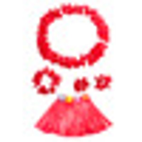 

girls hawaiian hula dance grass skirt lei headband/wristband fancy dress costume