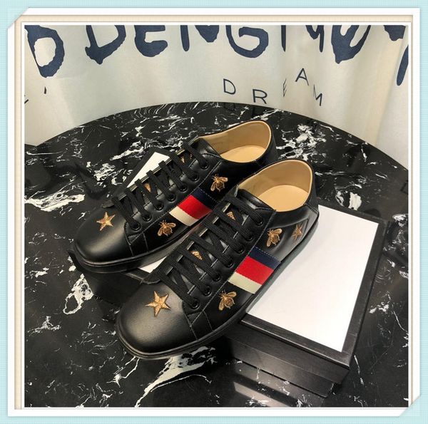 

2019 new arrival fashion men woman casual brand shoes luxury designer sneakers shoes genuine leather bee embroidered, Black