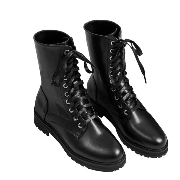 

thick bottom new womens martin half ankle autumn winter boots motorcycle knight original packaging real leather shoes size 35-40, Black