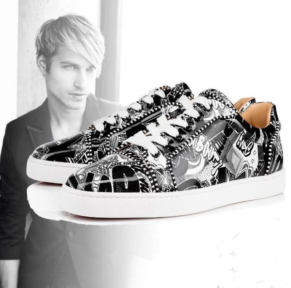 

seavaste orlato white black graffiti patent leather men's high red bottom sneakers shoes men women casual famous red sole trainers