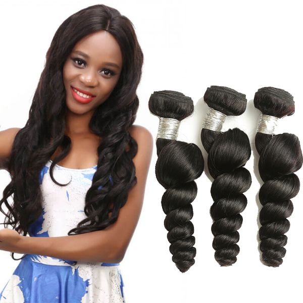 Brazilian Hair Weave Loose Wave Bundles Natural Black 1 3 100
