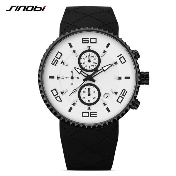 

sinobi casual watch men sport waterproof candy silicone band calendar date function gear design chronograph watches drop ship, Slivery;brown