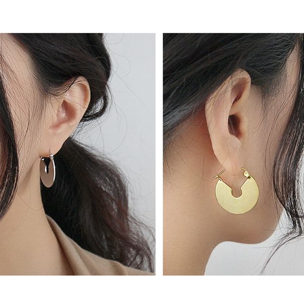 

925 sterling silver polished sector hoop earring white gold earring geometry big ear buckle women dainty fashion jewelry, Golden;silver