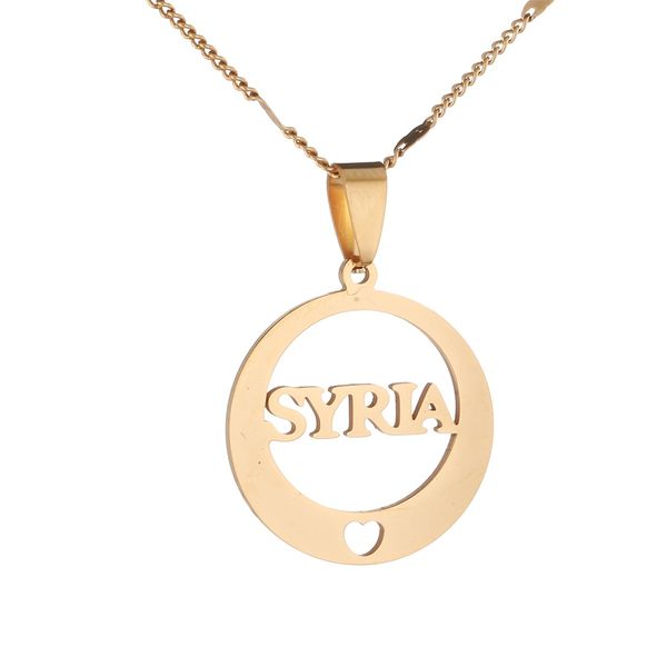 

stainless steel alphabet syria round pendant necklaces syrians charm heart jewelry gifts, Silver