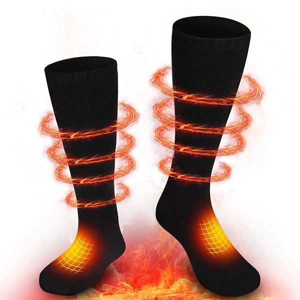 

1pair thick electric heating socks heated foot warmer socks for winter outdoor skiing cycling thermal sport heated cotton, Black