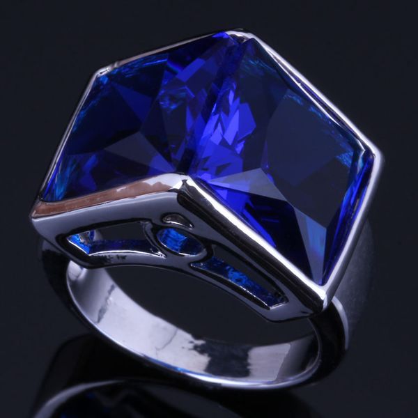 

attractive double square blue cubic zirconia 925 sterling silver ring for women v0492, Golden;silver