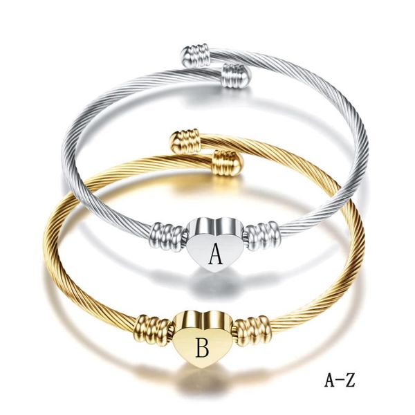 

26 alphabet letter bracelet heart initial bangle women a-z stainless steel open cuff charm bangle adjustable jewelry girls gift, Black
