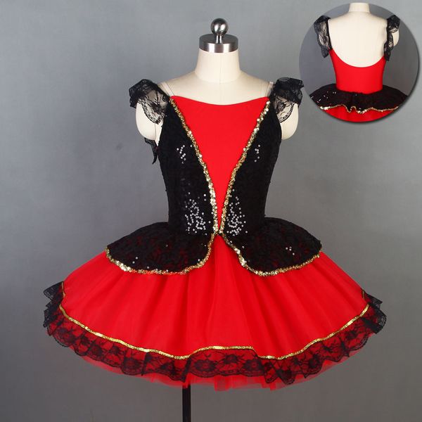

spanish dance ballet tutu for girl & women stage performance ballet costume dance tutu, Black;red