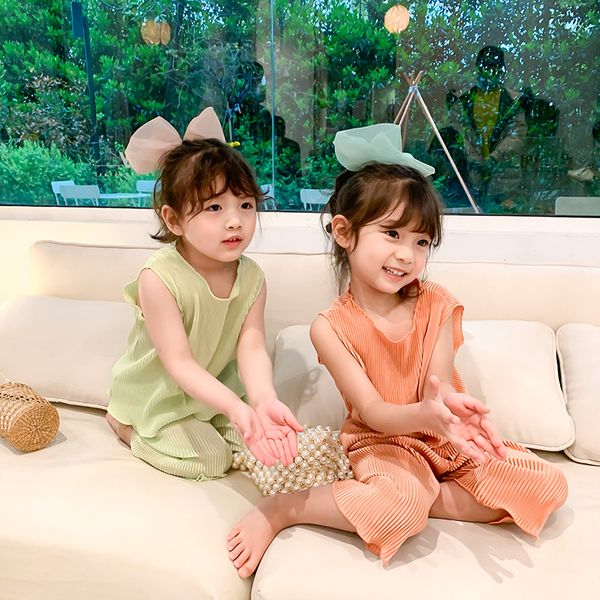 

2020 new stylish baby girls 2 pcs set vest+pants summer kids girls suits 1-7 years, White