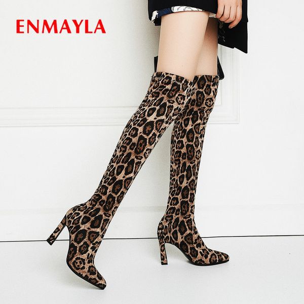 

enmayla 2019 over the knee high boots women shoes faux suede stretch pointed toe thin heels slip-on flcok women boots size 34-43, Black