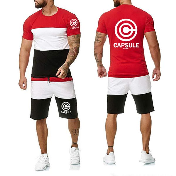 

new 2020 z men's short sleeve corp solid color cotton crew neck men's t-shirt+pants suit 2pcs k