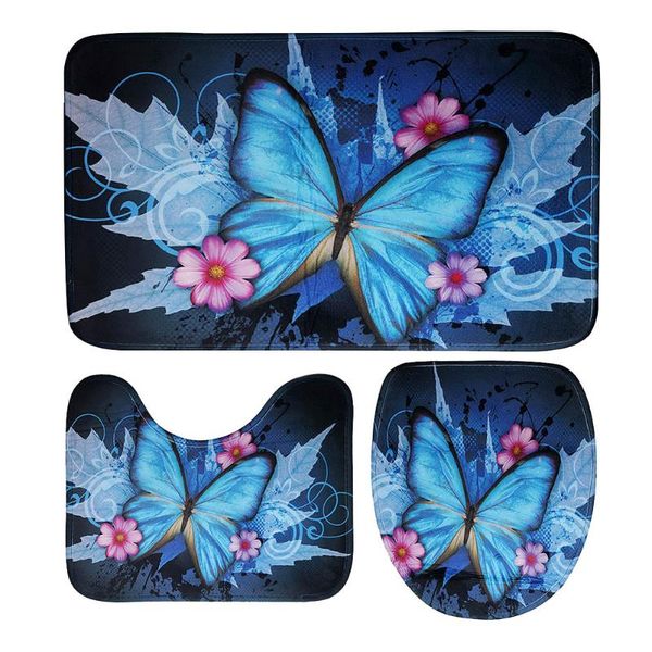 

fashion printed butterfly toilet seat cover rug set home decoration bathroom toilet myding