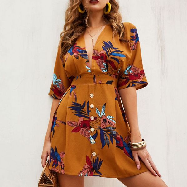 

summer dress vestidos 2019 v-neck short-sleeved tie backless short dress beach robe femme mini for women sundress, Black;gray