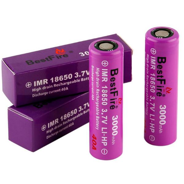 

испаритель bestfire imr 18650 батареи 3000mah 40a лучший огонь vape батареи фиолетовый цвета плоской вершиной 18650 батареи для alien g priv
