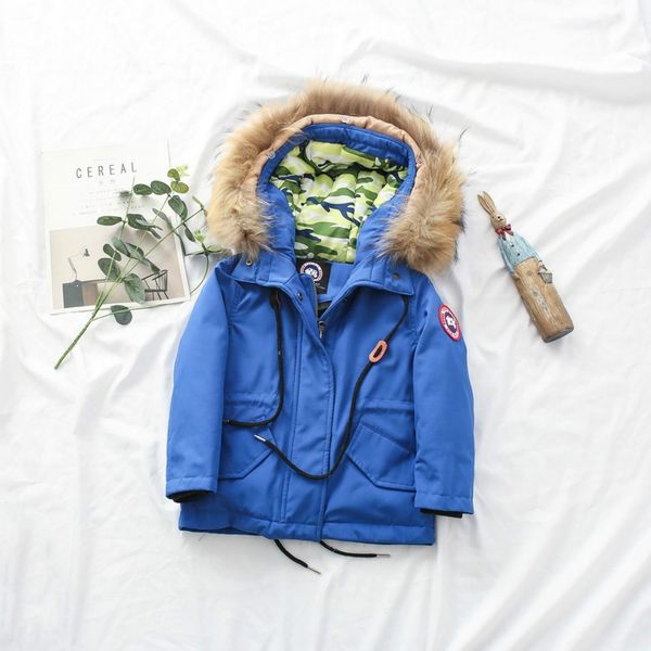

kids down parkas fashion goose solid color coat boys girls children outwear with hoodie kids down coat, Blue;gray
