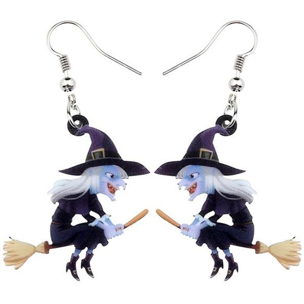 

acrylic animal halloween broomstick witch earrings drop dangle fashion cartoon jewelry for women girls teens gift charms, Silver