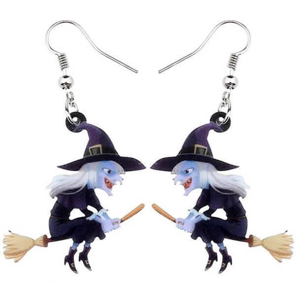 

acrylic animal halloween broomstick witch earrings drop dangle fashion cartoon jewelry for women girls teens gift charms, Silver