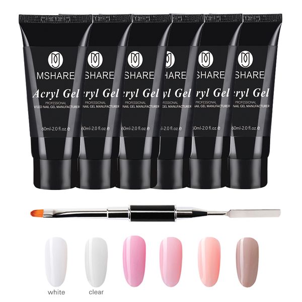 

mshare 60ml uv led builder gel polygel set quick building finger extension camouflage nail art poly gel tips brush tools kits, Red;pink