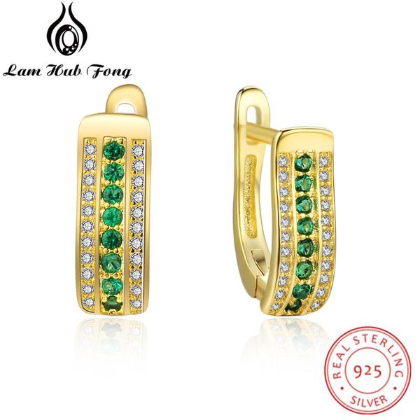 

925 sterling silver hoop earrings for women gold green sparkling cz hoop earrings fine jewelry wedding gift (lam hub fong, Golden;silver