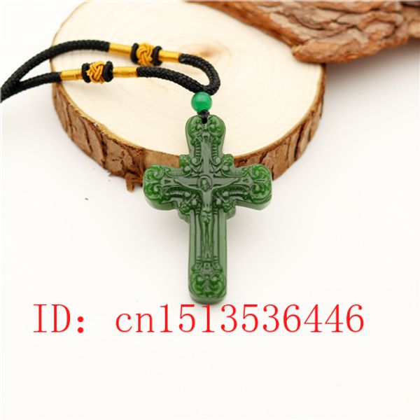 

cross jesus carved jade pendant natural chinese green necklace charm jadeite jewellery fashion lucky amulet gifts for women, Silver