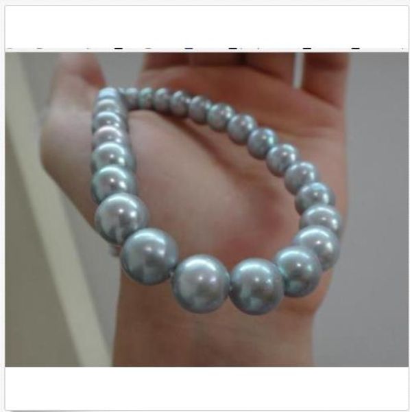 

huge 18"11-12mm natural south sea genuine silver gray round pearl necklace 14k