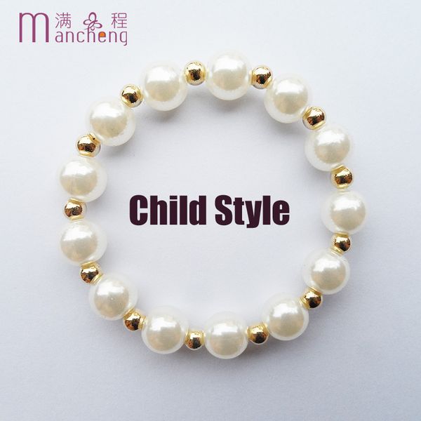 

good quality gold color 8mm pearl beads kids children's bracelets for girls jewelry lucky imitation pearl baby bracelet boys, Black