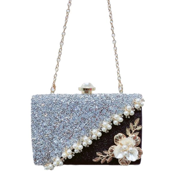

handmade flowers evening bag ladies luxury pearl stitching sequins scrub clutch bridesmaid bride wedding wallet